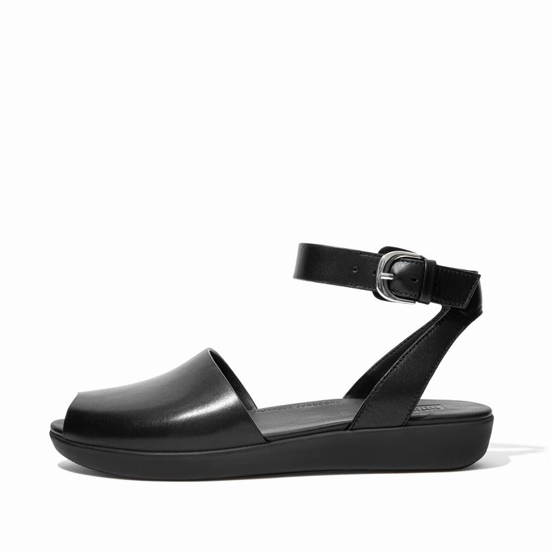 FitFlop Cova Leder Peep Toe Schwarz - FitFlop Backstrap Sandalen Damen Schweiz [PNFS-59260]